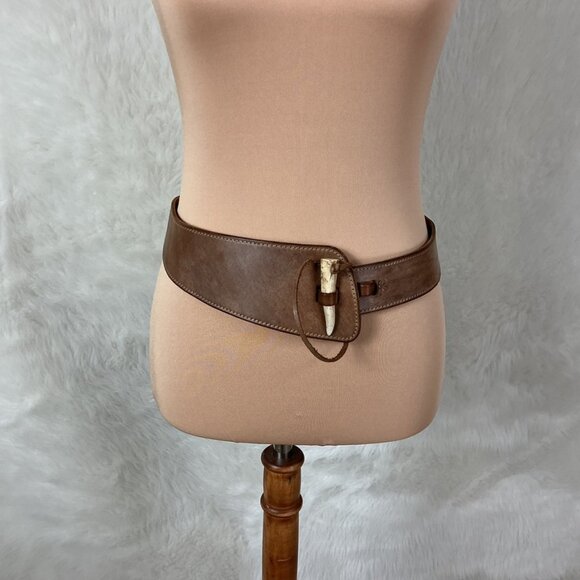 Banana Republic Accessories - Vintage 80s Banana Republic Save The Tiger Brown Leather Tooth Toggle Belt 30